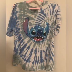 Disney Lilo & Stitch Blue & Green Tie-Dye Cutout Crew Top